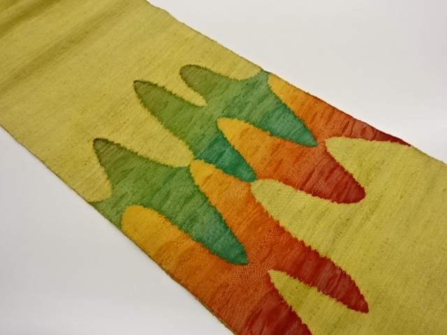 手織り紬抽象曲線模様織出し名古屋帯